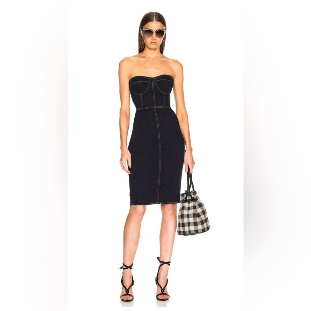 LPA XS Denim Corset Strapless Stretch Dress Midi
